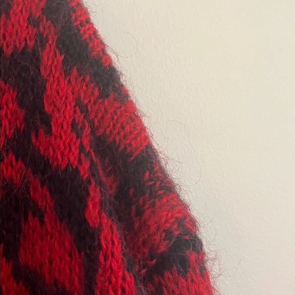 Vintage Knit Knit Cardigan Mohair Sweater Red Black 80s Demask Gothic Cozy Fuzzy - Picture 4 of 5